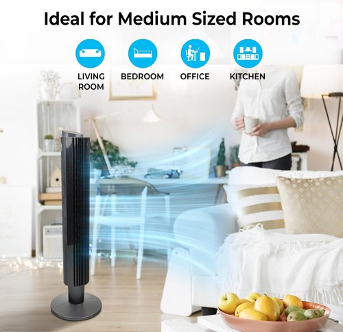 Comfort Zone Smart Wi-Fi Oscillating Tower Fan - Bladeless, 5 Speeds, Adjustable 36-42" Height, Remote & App Control