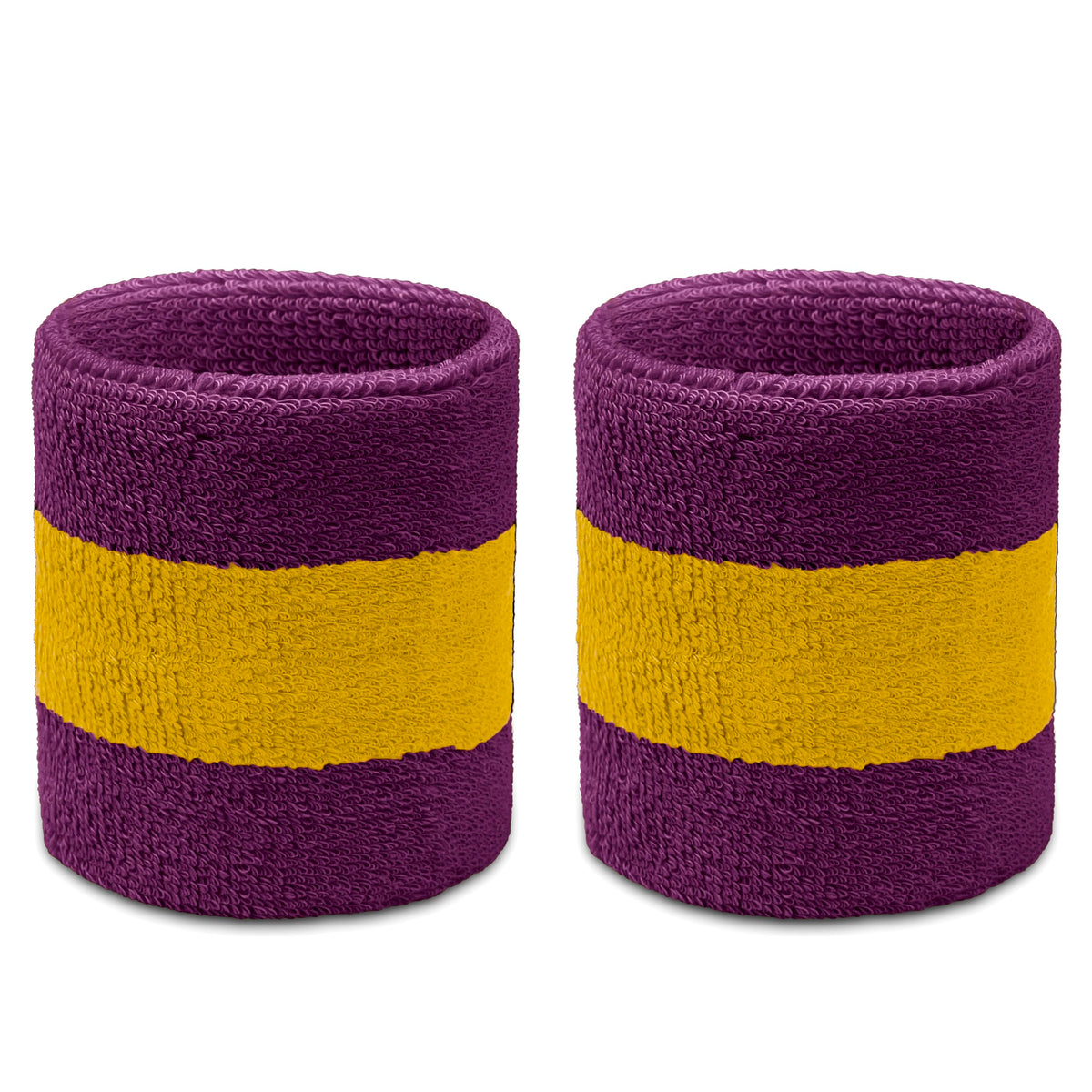 COUVER Sweatband Set (3-Pack) - Cotton Terry Cloth Sports Headband & Wristbands - Moisture Wicking for Basketball, Tennis & Fan Gear, Golden Yellow/Purple