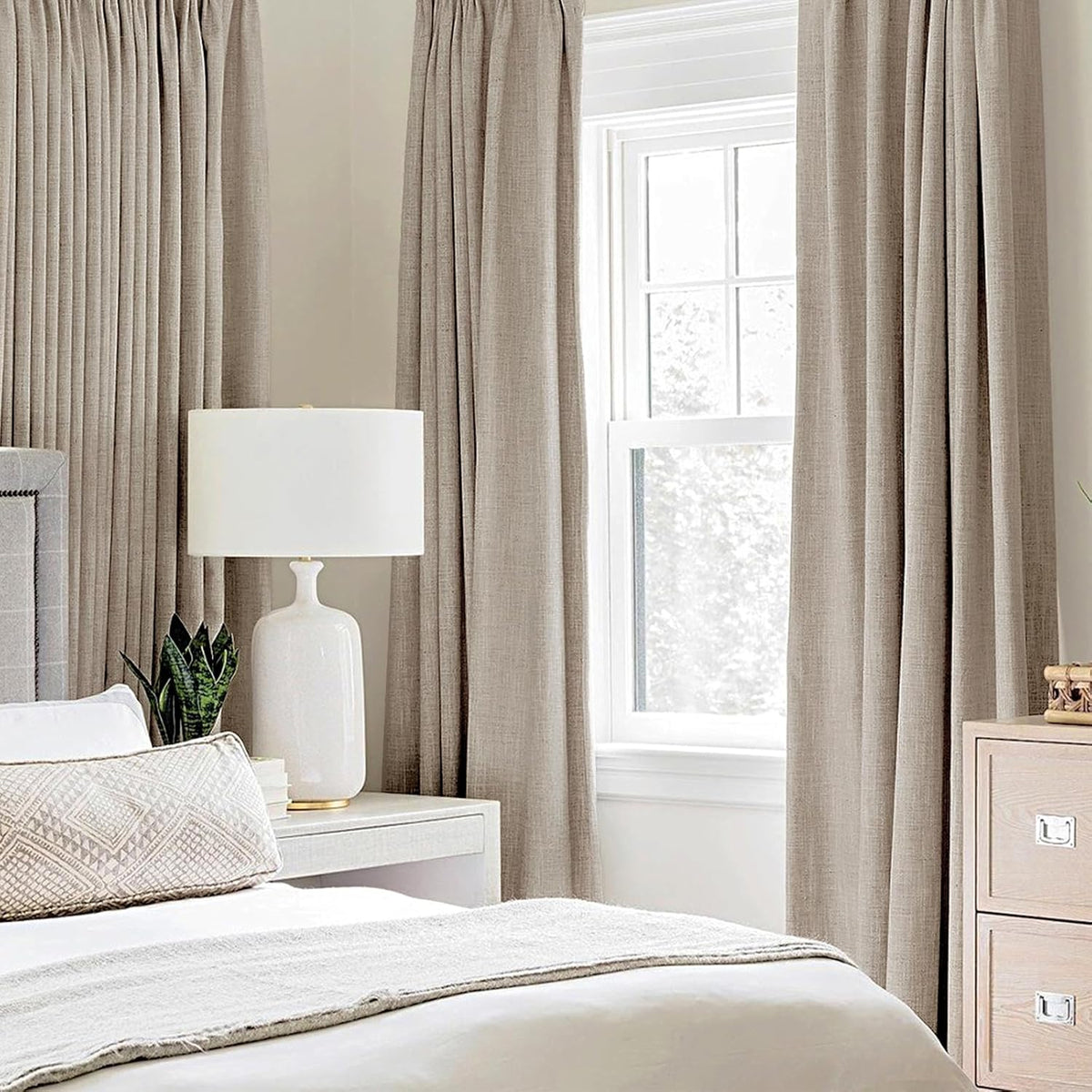 MIULEE 90-Inch Linen Textured Blackout Curtains - Thermal Insulated Taupe Grommet Drapes | Luxury Room Darkening (2 Panels)