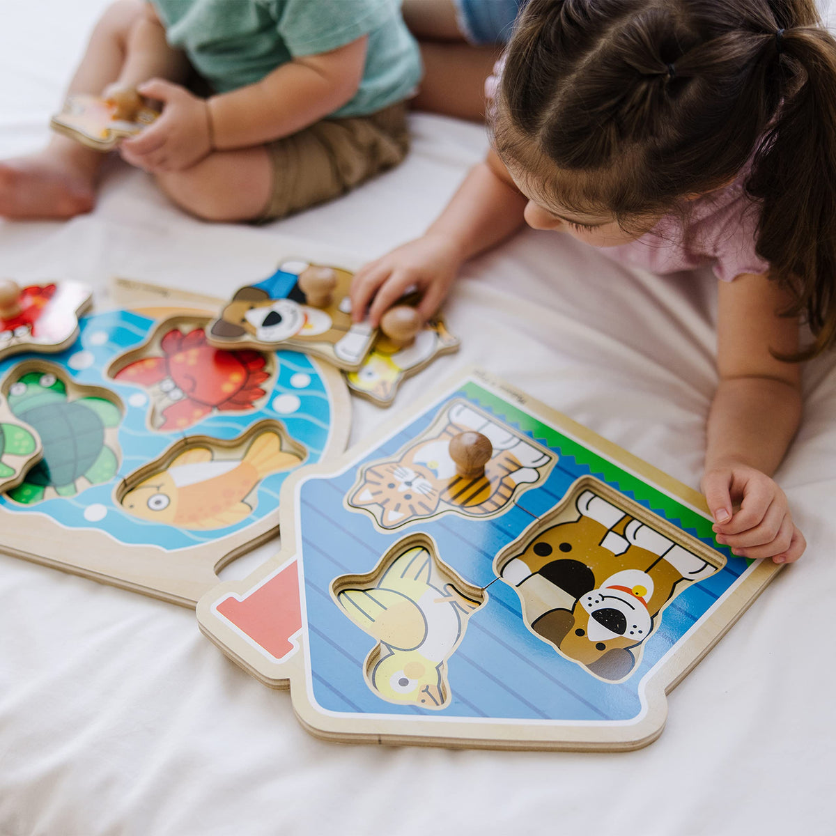 Melissa & Doug Animals Jumbo Knob Wooden Puzzles Set - Fish and Pets