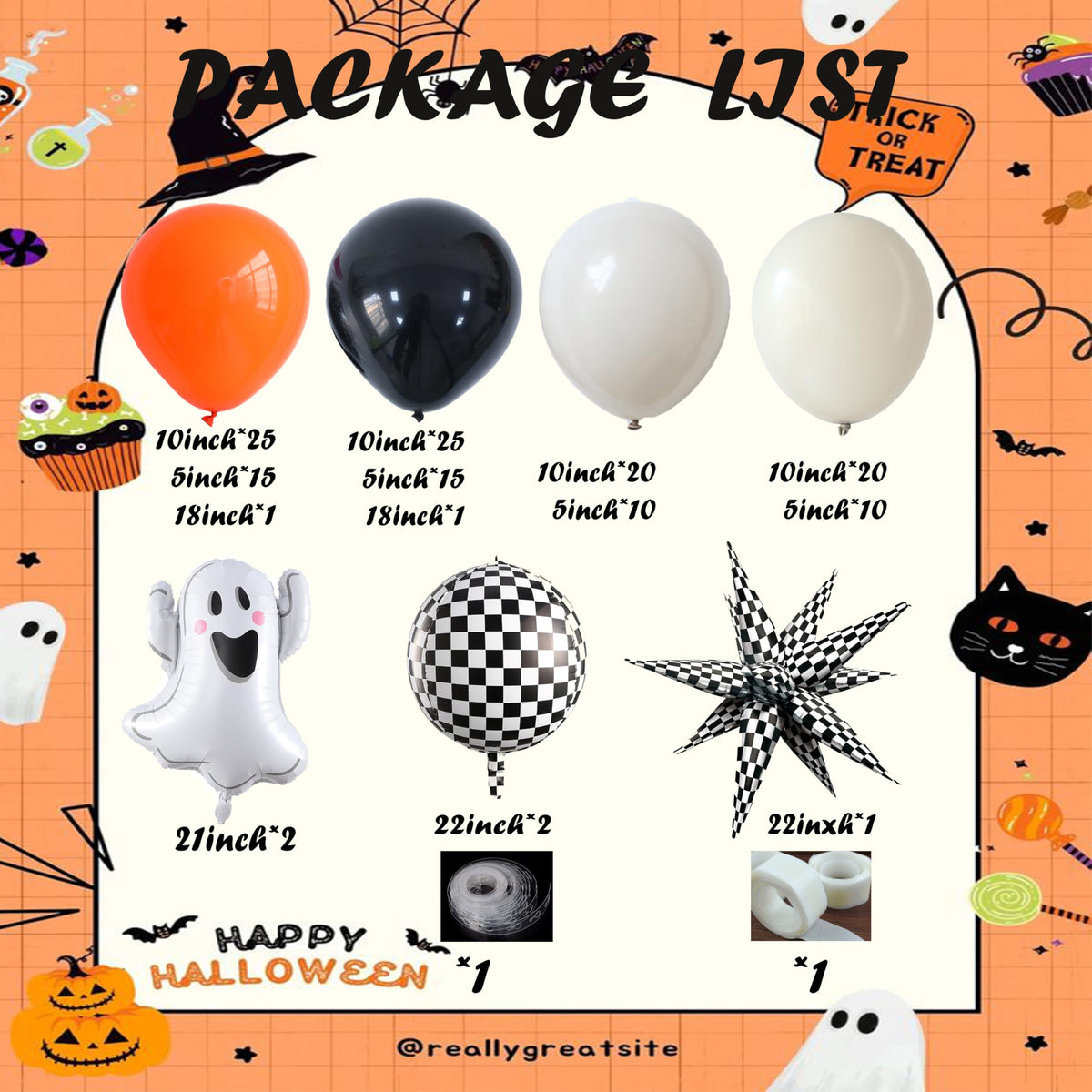 Spooky Dude Halloween Balloon Garland Arch Kit with Pastel Sand Orange Black Latex Balloons Set Ghost 4D Checkered Foil Balloons for Boo Im Two One Birthday Party Decor (Black)