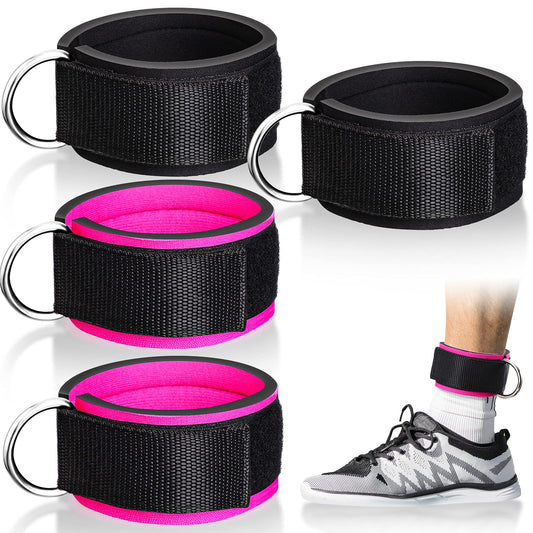 Kasyat 4 Pieces Ankle Wrist Straps Adjustable Padded Ankle Cuffs Soft Cable Machines Straps Exercise Cuff Attachments Ankle Cable Attachments Bands for Gym Arms Legs Exercise Men Women