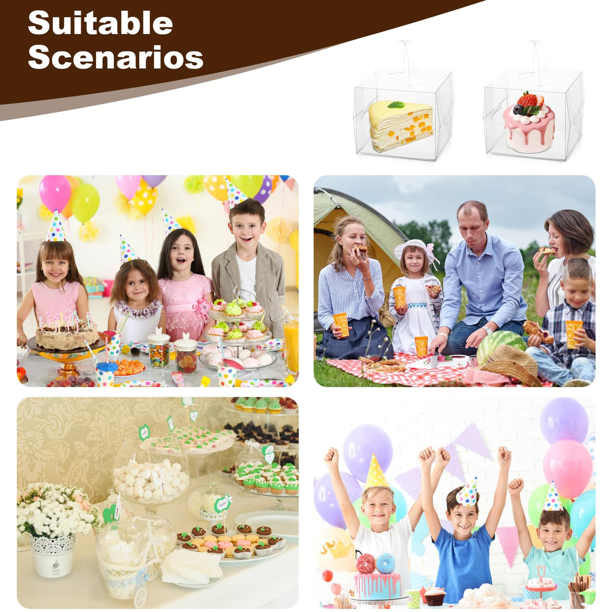 Limbeuuu 20Pcs Transparent Bakery Boxes with Handles, Mini Clear 5in 6in Cake Boxes,Clear gift box,Treat Box for Cake Chocolate Donut,Pastries,Cookies(6x6x5 in)
