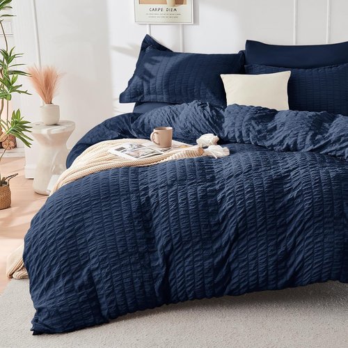 HYMOKEGE Navy Blue California King Comforter Set - 7-Piece Luxury All-Season Bedding Set