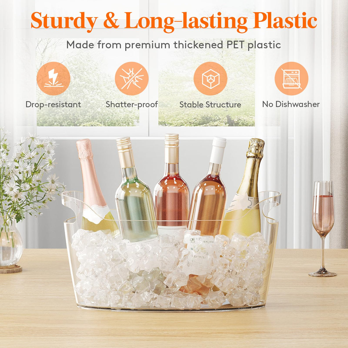 Lifewit 6.5L Ice Bucket for Parties 2 Pcs, Large Beverage Tub with Scoop, Drink Cooler for Dirty Soda Bar, Portable Champagne/Wine/Beer/Juice Table Chiller for Outdoor Bar & Mimosa Bar Supplies