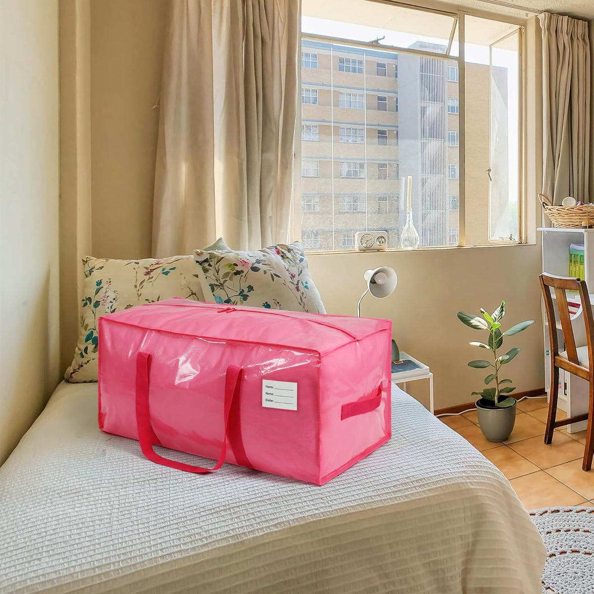 VTSVTS Extra Heavy Duty Large Moving Bags - Comfortable Handles & Strong Zippers | 6 Pack, Pink