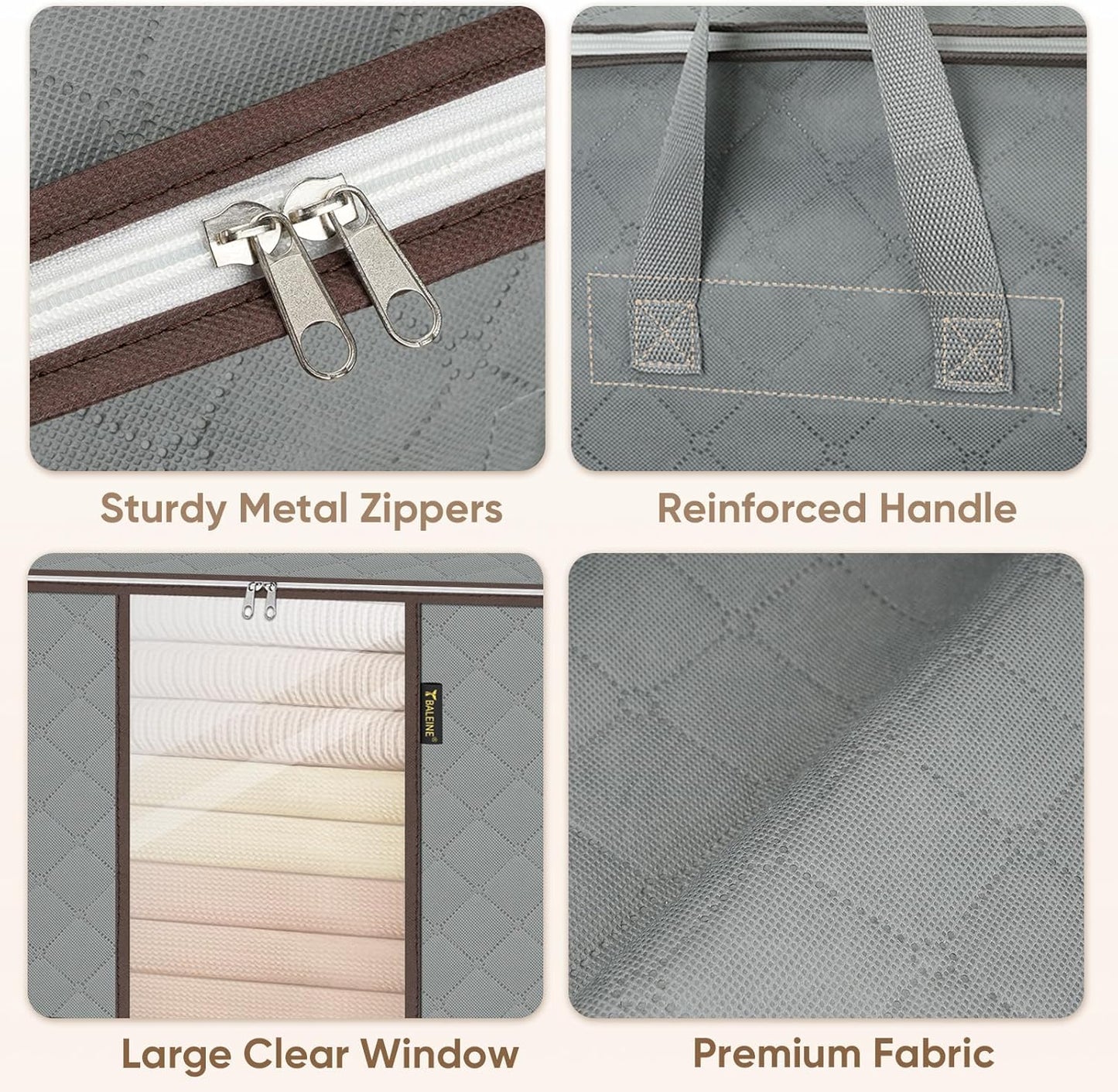 BALEINE Clothes Storage Bags - 24 Gallon Containers with Reinforced Handles | Sturdy Zipper, Grey, 2 Pack
