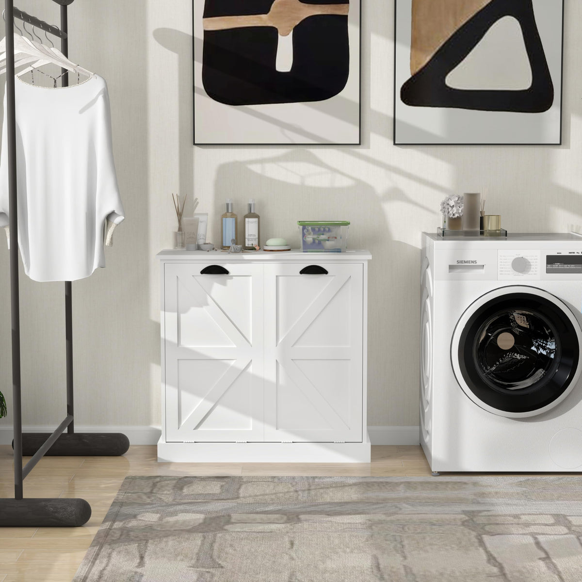 agnixnaf Laundry Sorter Cabinet, Two-Compartment Tilt-Out, White Storage Cabinet, for Small Bothroom