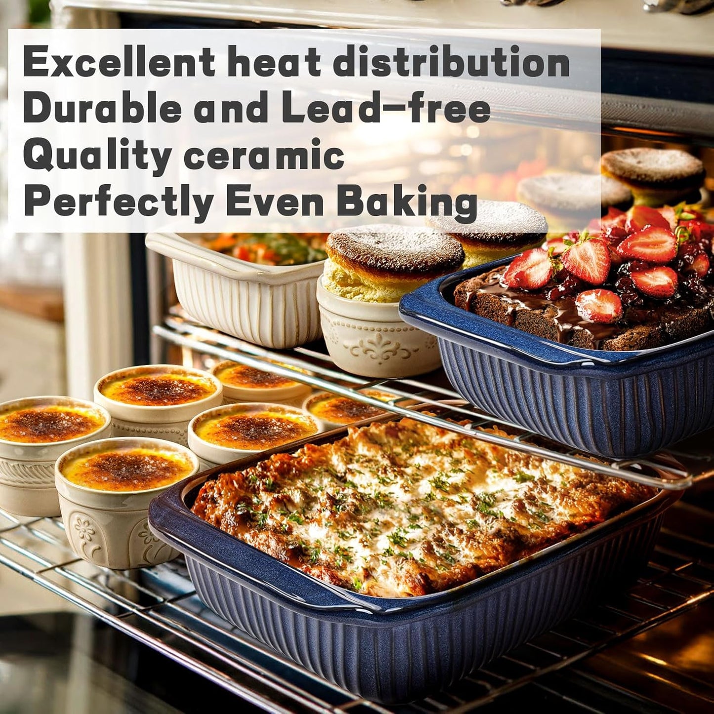 Artena Baking Dish - 2.3 Quart Casserole Dish with Handles | Deep Rectangular Ceramic Bakeware in Blue