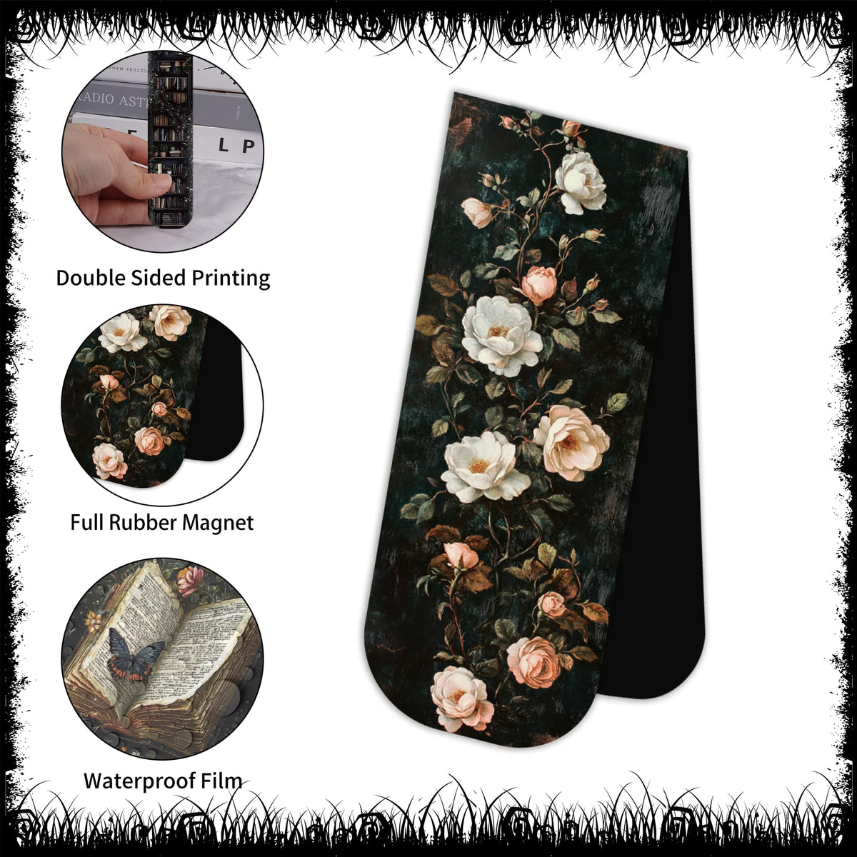 30PCS Dark Academia Magnetic Bookmarks Set, Aesthetic Gothic Skull Cat Rose Owl Book Mark Clips, Vintage Witchy Dark Romance Accessories for Women Men Students Book Lovers, 0.7×2.6in