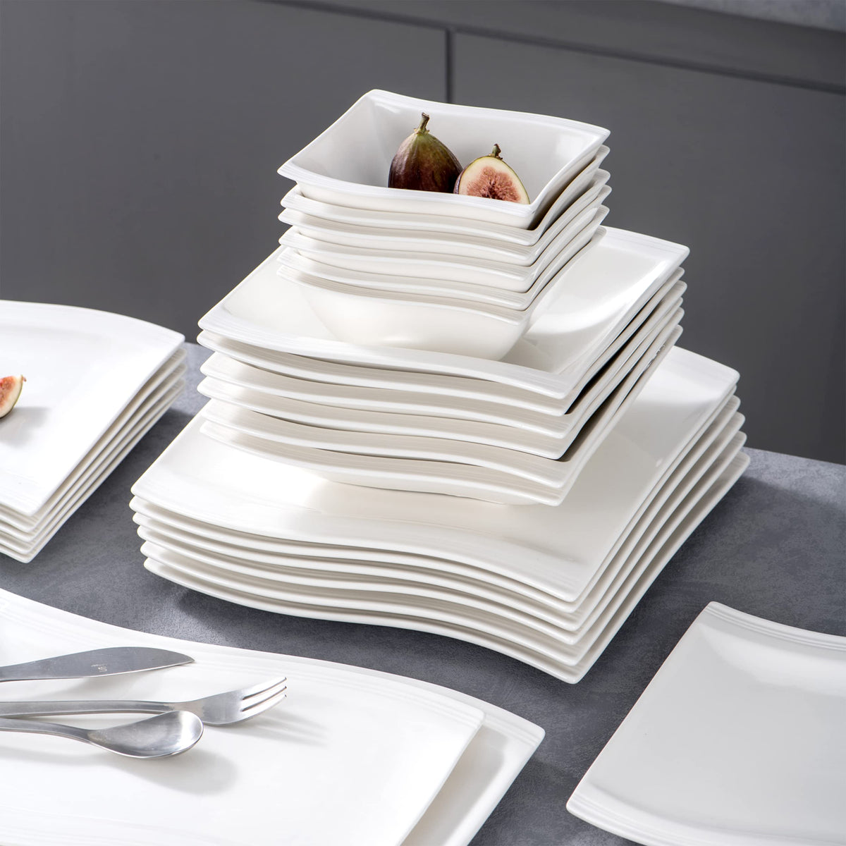 MALACASA 30 Piece Ivory White Dinnerware Sets Bundle with 26 Piece Plates and Bowls Sets, Series FLORA