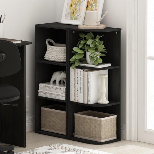 Furinno PASIR 3-Tier Corner Bookshelf - Stylish Open Shelf Bookcase for Organization | Blackwood Finish, 9.3 x 12 x 31.5