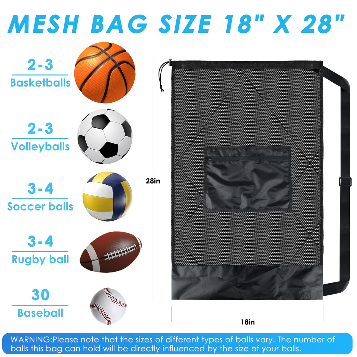 BROTOU Sports Mesh Bags - 1/2/4/6PCS Heavy Duty Drawstring Bags for Sports Equipment, Beach, Travel, Gym, Swimming, Camping Gear with Shoulder Strap