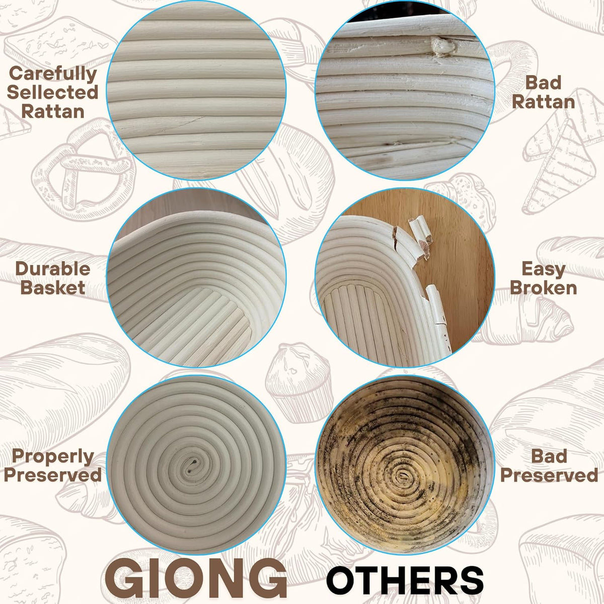 Banneton Bread Proofing Basket - 10-Inch Oval Set of 2 with Liner for Artisan Sourdough Baking