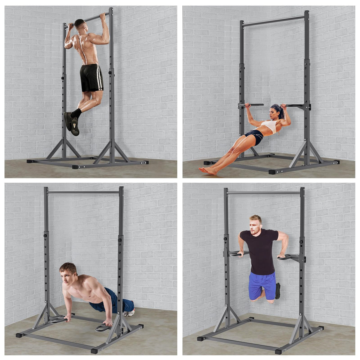 SELEWARE Adjustable Pull Up Station, Multifunction Dip Station and Multi-Grip Handles, Fully Welded, 500 lbs Capacity, Home Gym Equipment