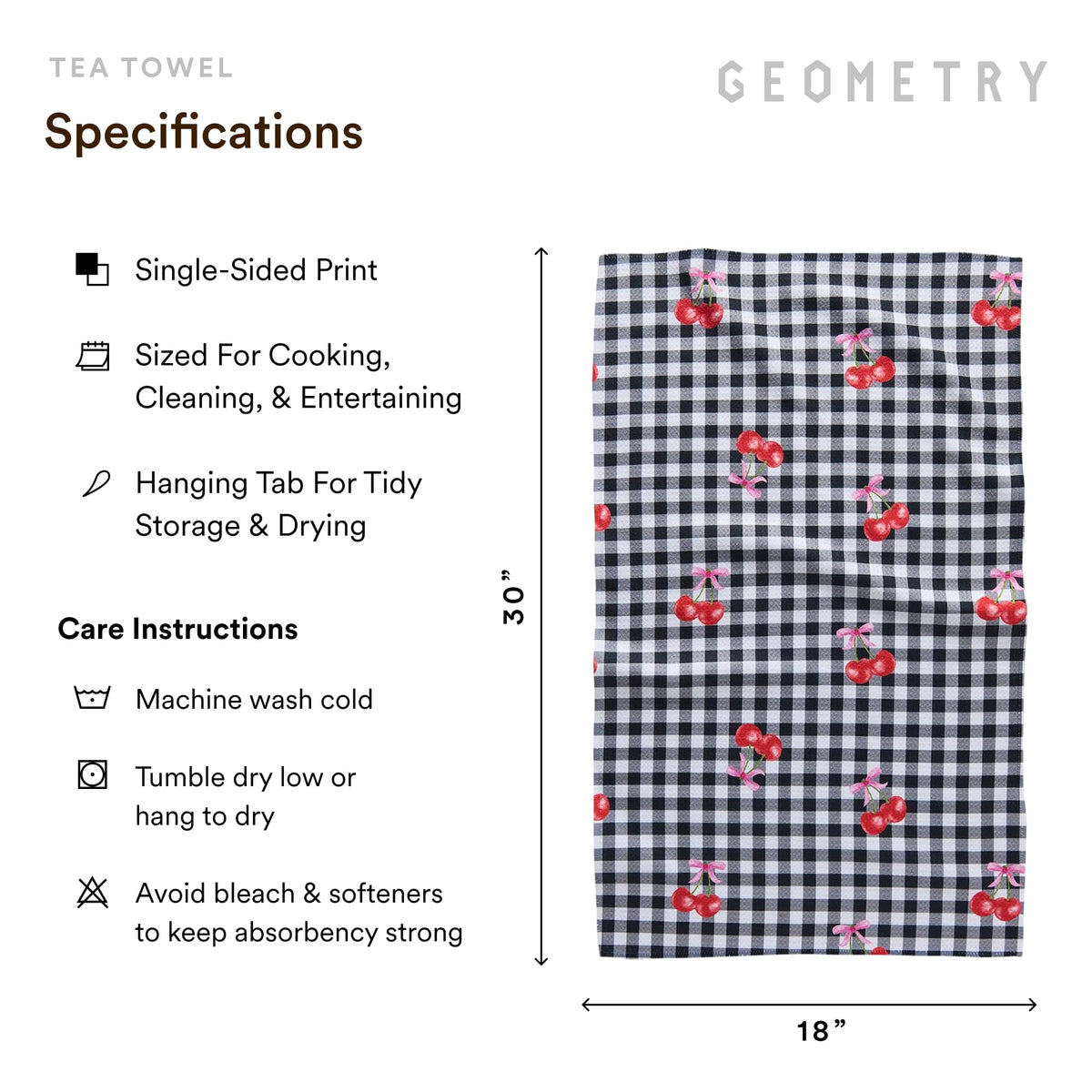 GEOMETRY Kitchen Towels - Quick Dry Microfiber Cloth Dish Towels for Kitchen Drying - Premium Quick Dry Towel - Cherry Bow, 18" x 30" - 2 Pieces