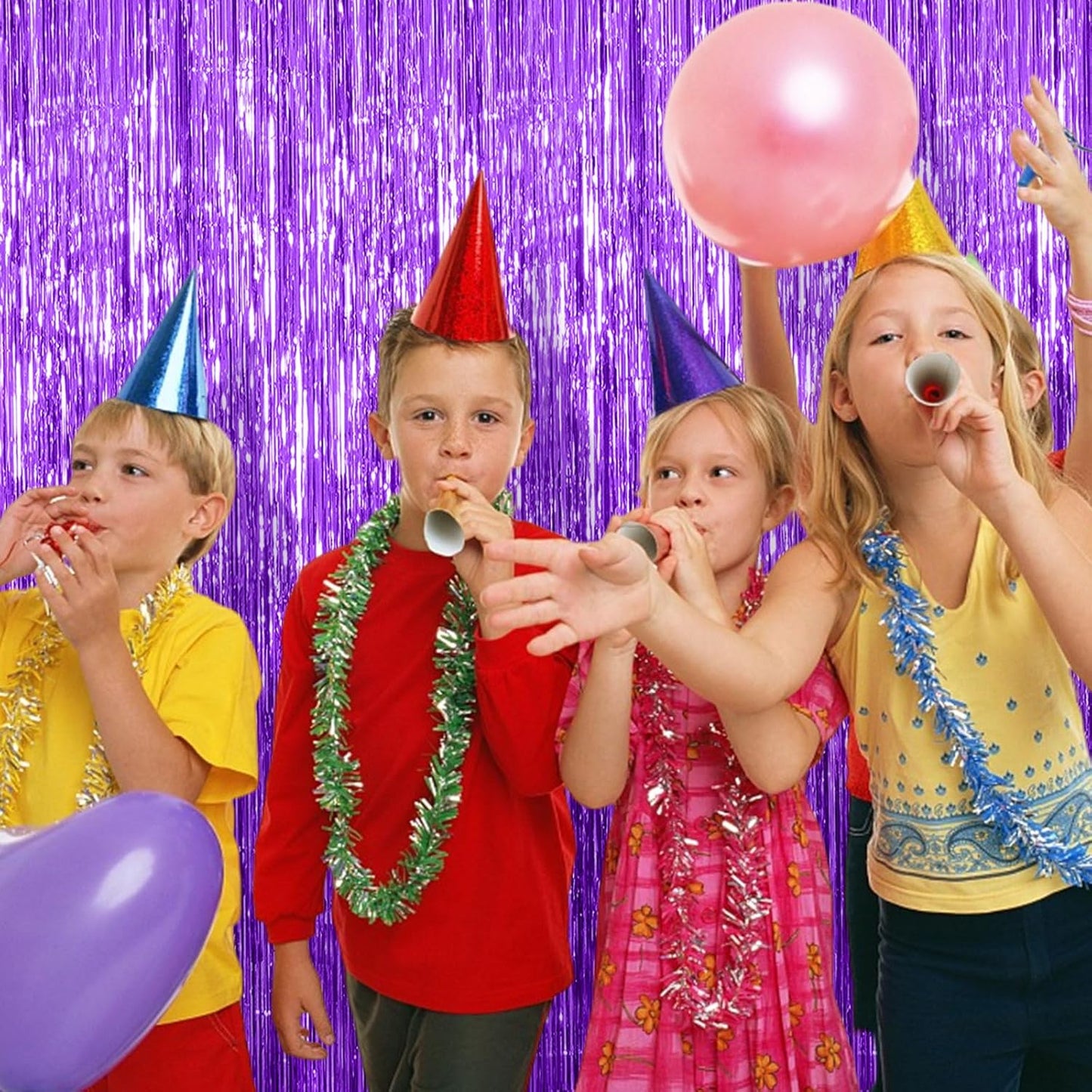 Skiennix Foil Curtain Backdrop - Purple Metallic Tinsel Fringe for Parties | 2 Pack