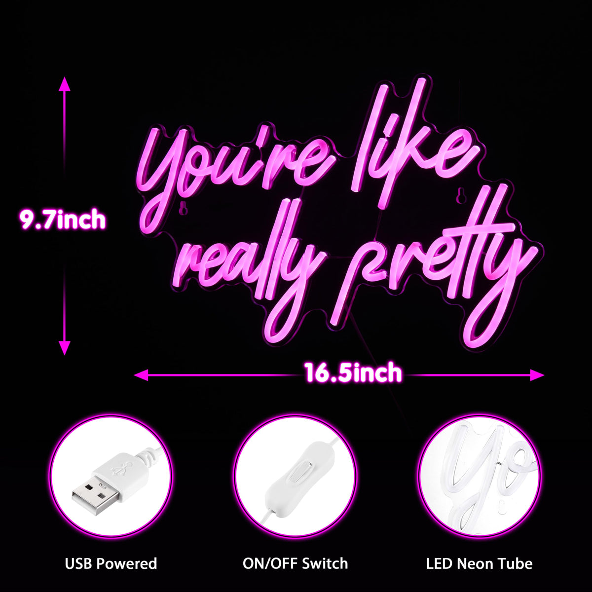 You're Like Really Pretty Neon Sign, Pink Neon Sign for Wall Decor | You're Like Really Pretty Sign for Girls Bedroom, Party, Salon - Best Gifts for Birthday, Christmas