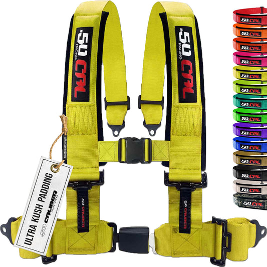 1pc 4 Point Harness for Bucket Seat, Push Release, 10 Color Options, Racing Harness, Race Car, Off Road, UTV, RZR (Yellow, 2 inch) [6038]