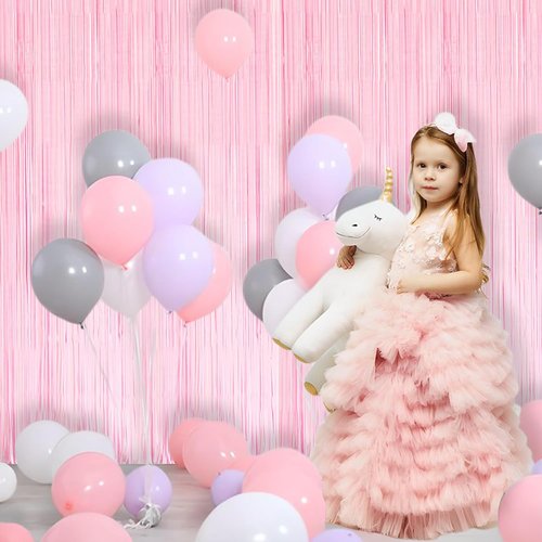 BRAVESHINE Pastel Pink Fringe Curtains - 2 Pack Backdrop for Graduation, Baby Showers & Parties