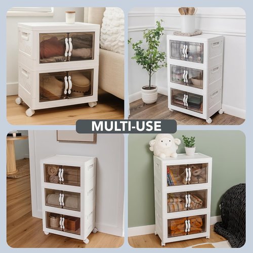 DALMAN 26QT Stackable Storage Bins with Lids - 3-Tier Wheeled Organizer for Versatile Home Storage