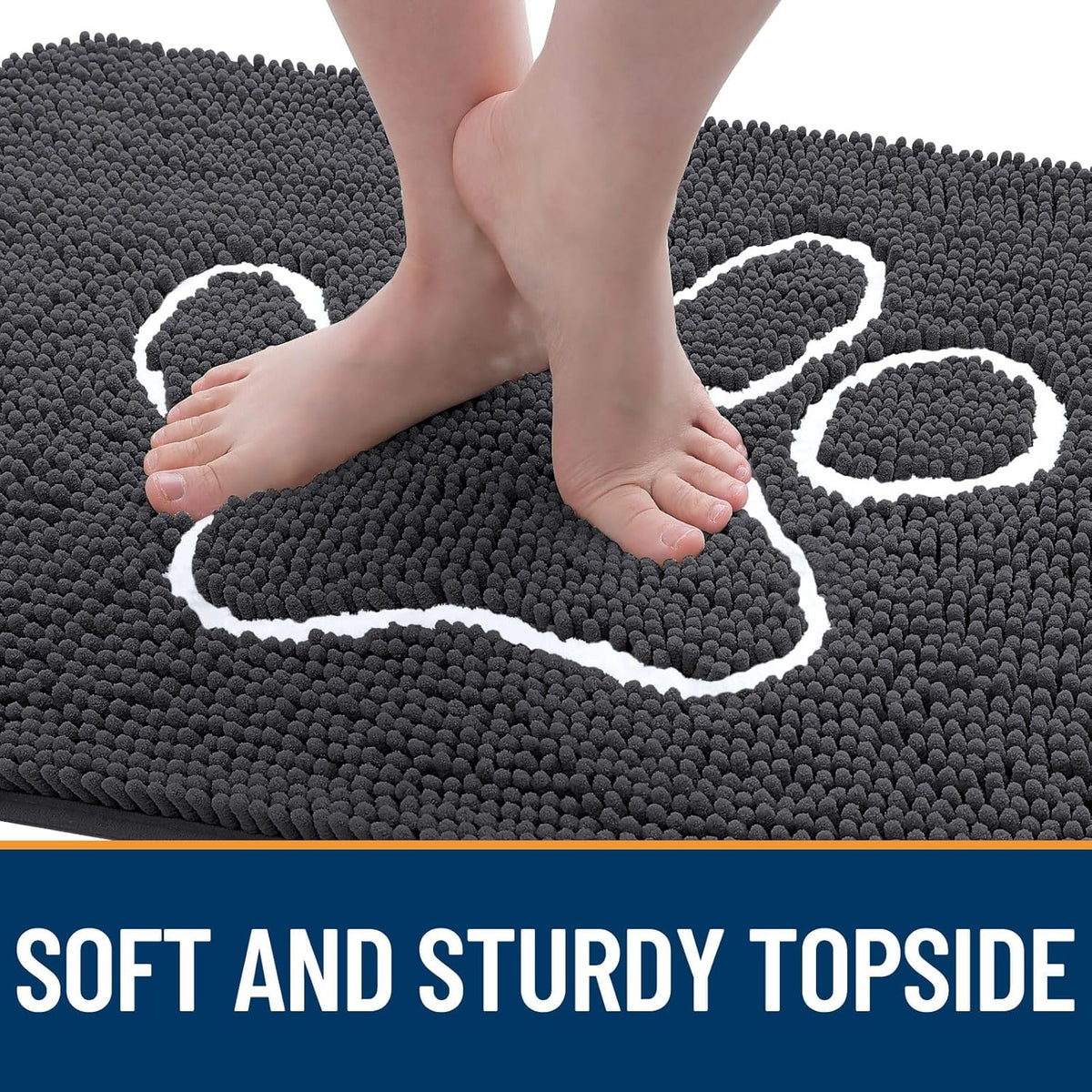 OLANLY Dog Door Mat - Absorbent Non-Slip Chenille for Muddy Paws | 70x32 Dark Grey Paw Print Design