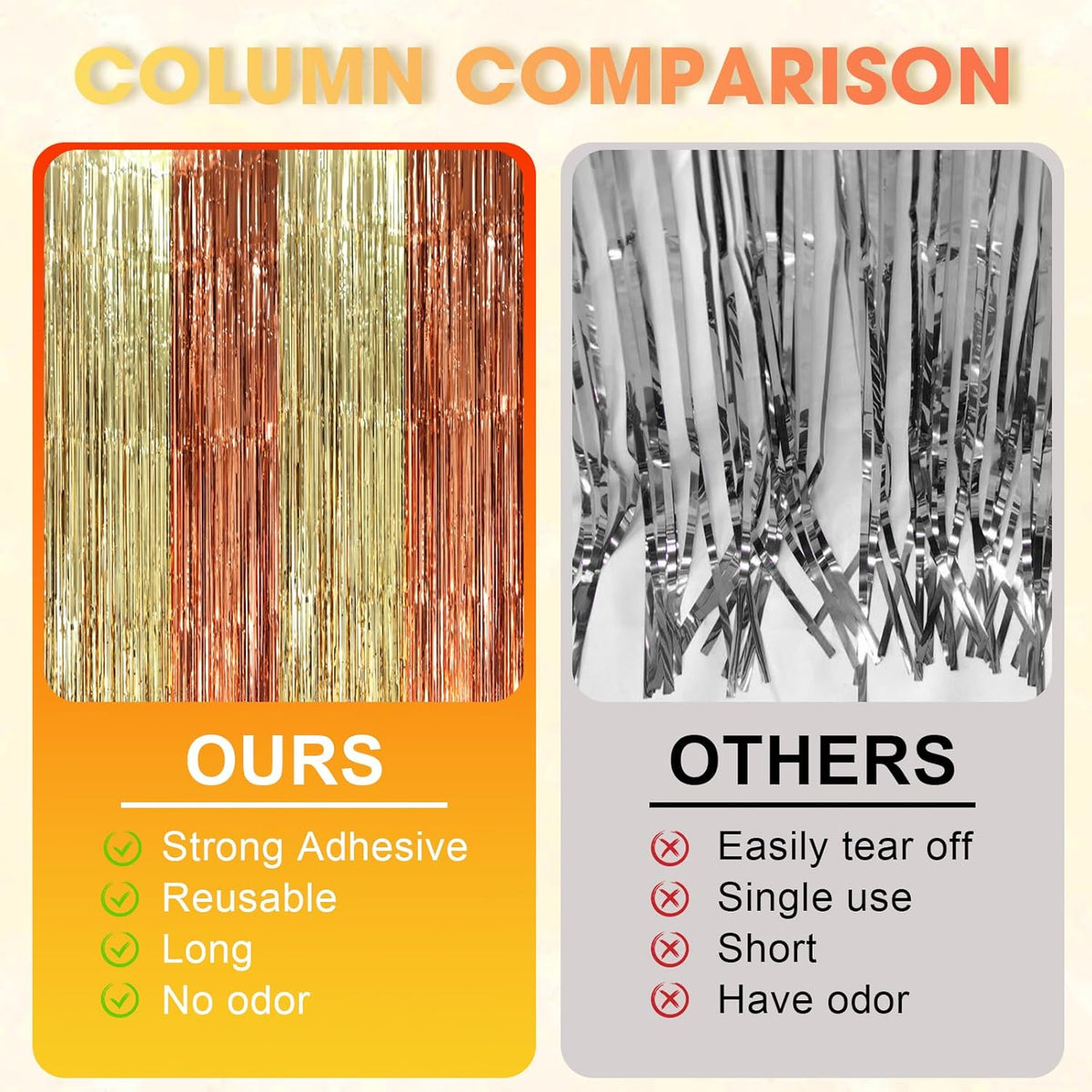 Voircoloria 3 Pack Foil Fringe Backdrop Curtains - 3.3 x 8.2 ft Rose & Champion Tinsel Streamers for Parties