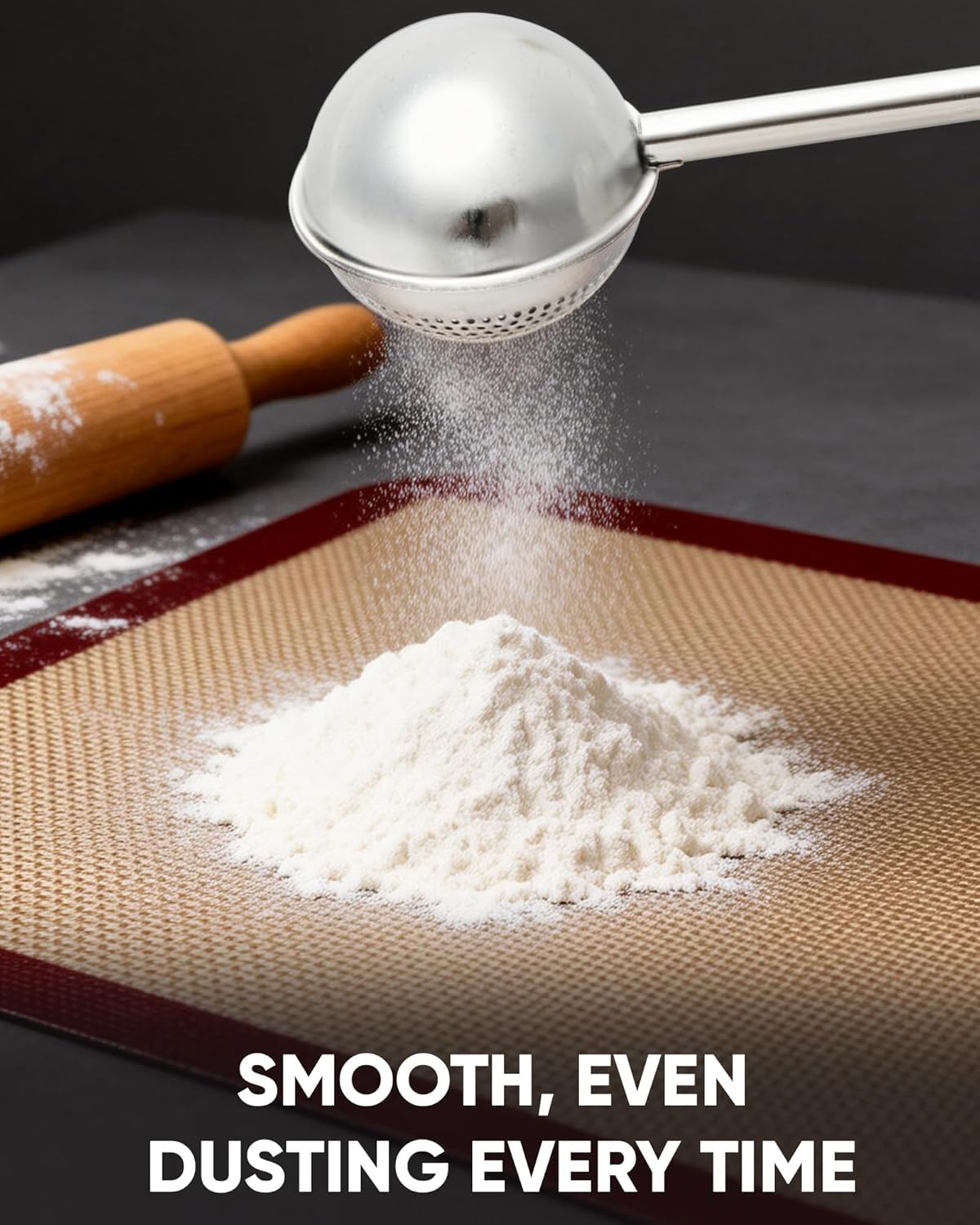 Skiennix Flour Duster - Stainless Steel Sifter with One-Handed Spring Handle | Fine Mesh for Even Sprinkling