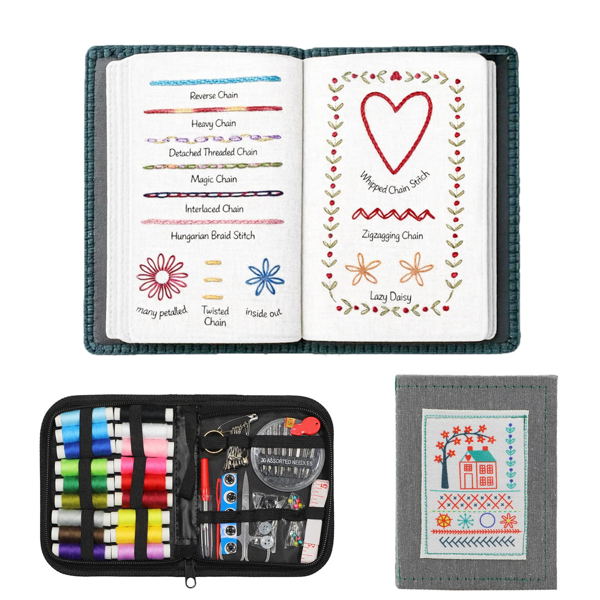 INDCOLOR 2026 Upgraded Embroidery Stitch Book Kit, 106 Patterns with Tools & Tutorials, 86 PCS Beginner Embroidery Kit, Portable All-in-One Hand Embroidery Book for Adults & DIY Craft Lovers