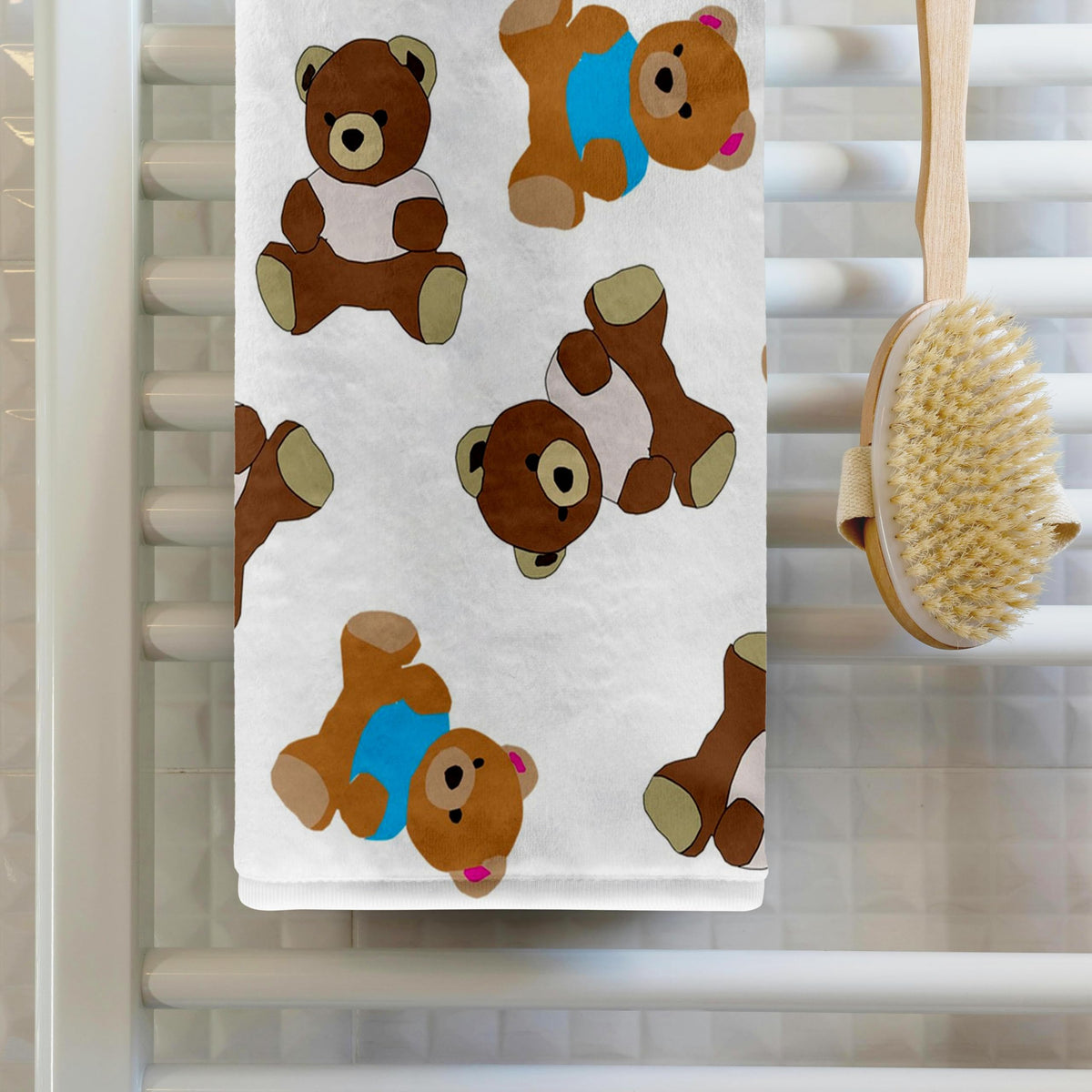 3D Rose TWL_236208_1 Image of Cute Teddy Bears in Repeat Toss Pattern Towel, 15" x 22"