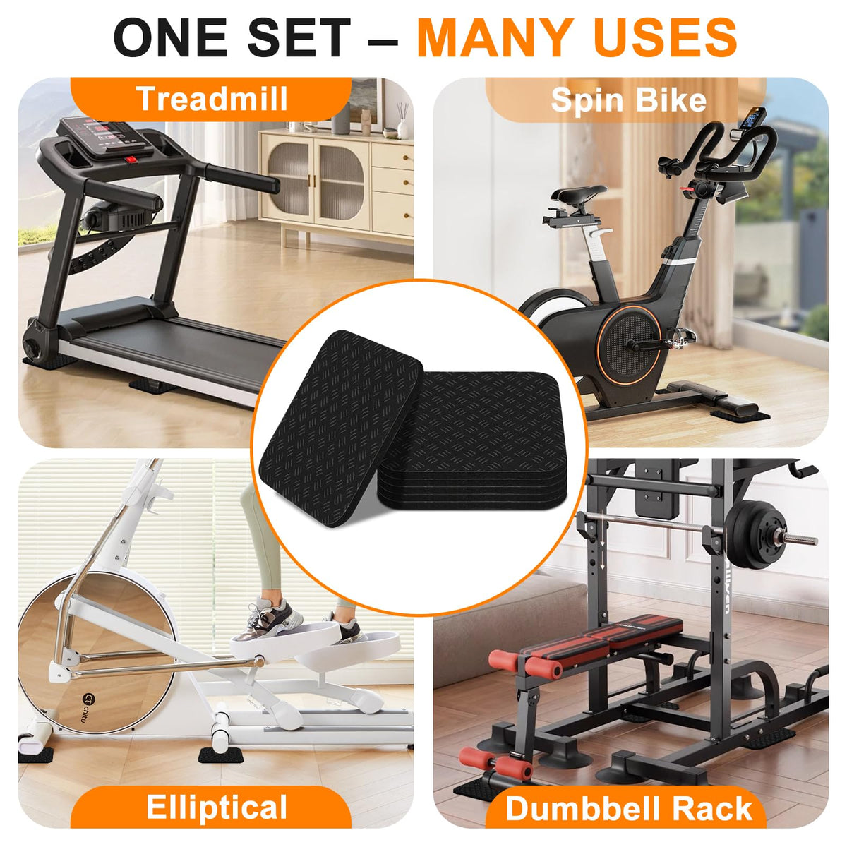 Compact Silicone Treadmill Mat, Non-Slip Shock Absorbing Pad, Floor Protector for Home Gym Equipment, Easy to Clean, Anti-Vibration, Prevents Floor Damage (4, 3.94x3.94x0.2inch)
