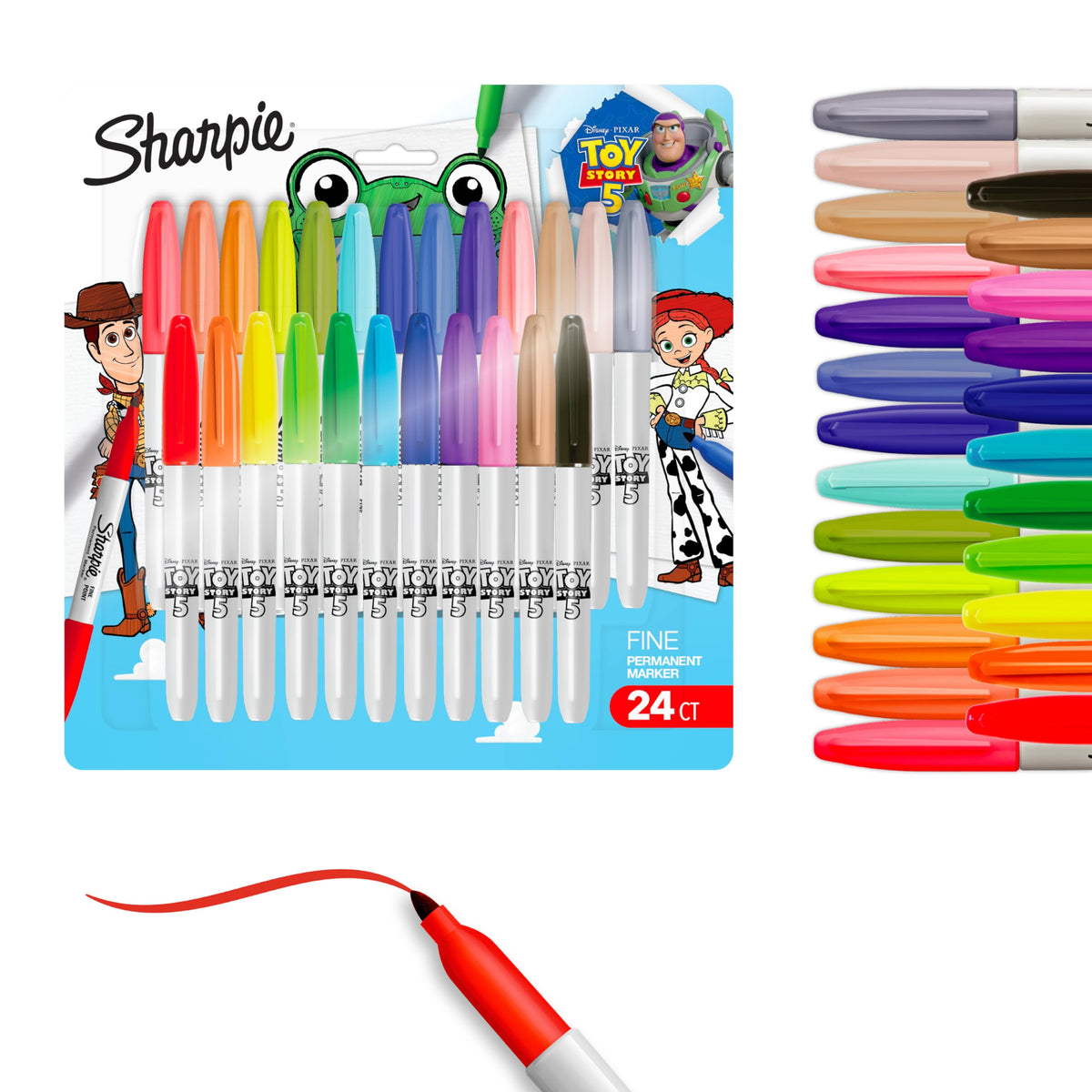 Sharpie Permanent Markers, Toy Story 5 Packaging, Assorted, Fine Point, 24 Count