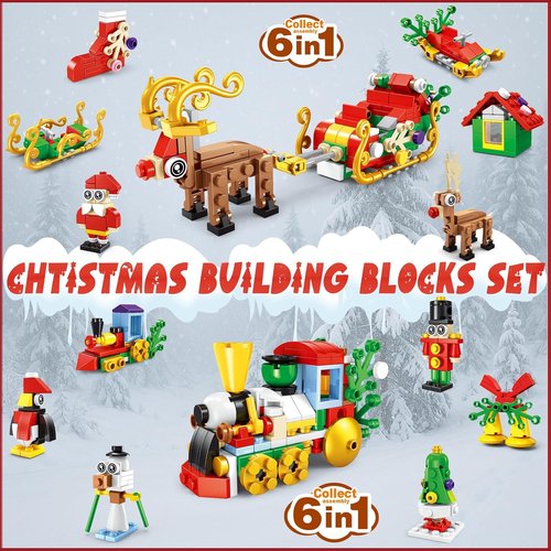 Building Toys 12 Pack - 6-in-1 Mini Blocks Christmas Set | 300 Pieces for Kids Ages 6-12