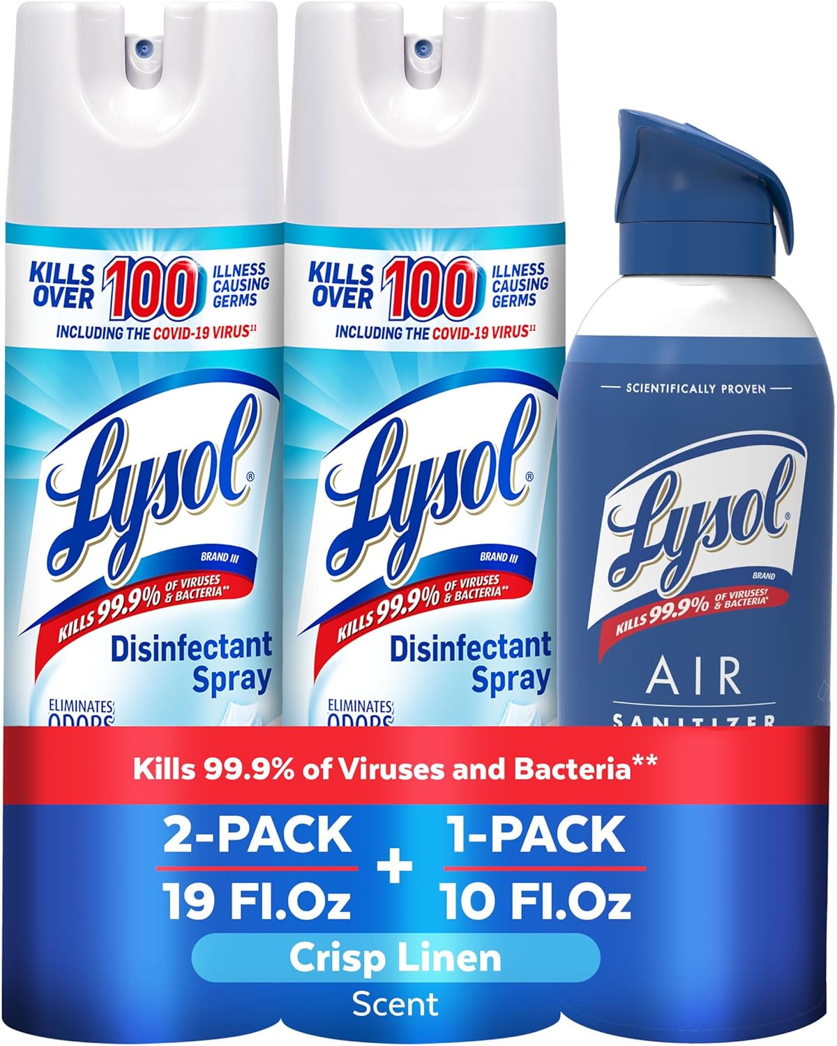 Lysol Disinfectant Spray Bundle - Crisp Linen & Air Sanitizer Spray for Odor Elimination | 19 Fl. Oz & 10 Fl. Oz