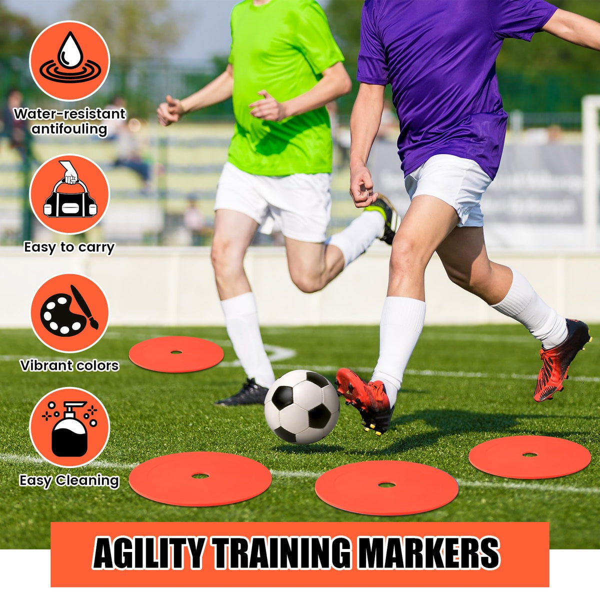 Silipull 24 Pcs 6 inch Flat Cones Spot Markers Non-Skid Floor Hole Soccer Cones Field Court Spot Markers Flat Discs Soccer Training Equipment for Football Sports Speed Agility Practice (Orange)