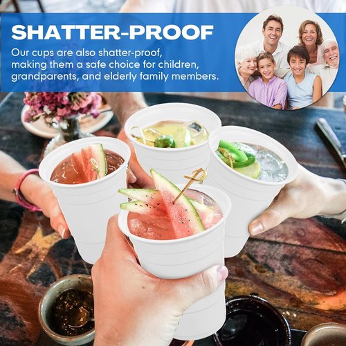 Bokon 200-Pack White Plastic Cups - 16 oz Disposable Drinking Cups for Parties & Events