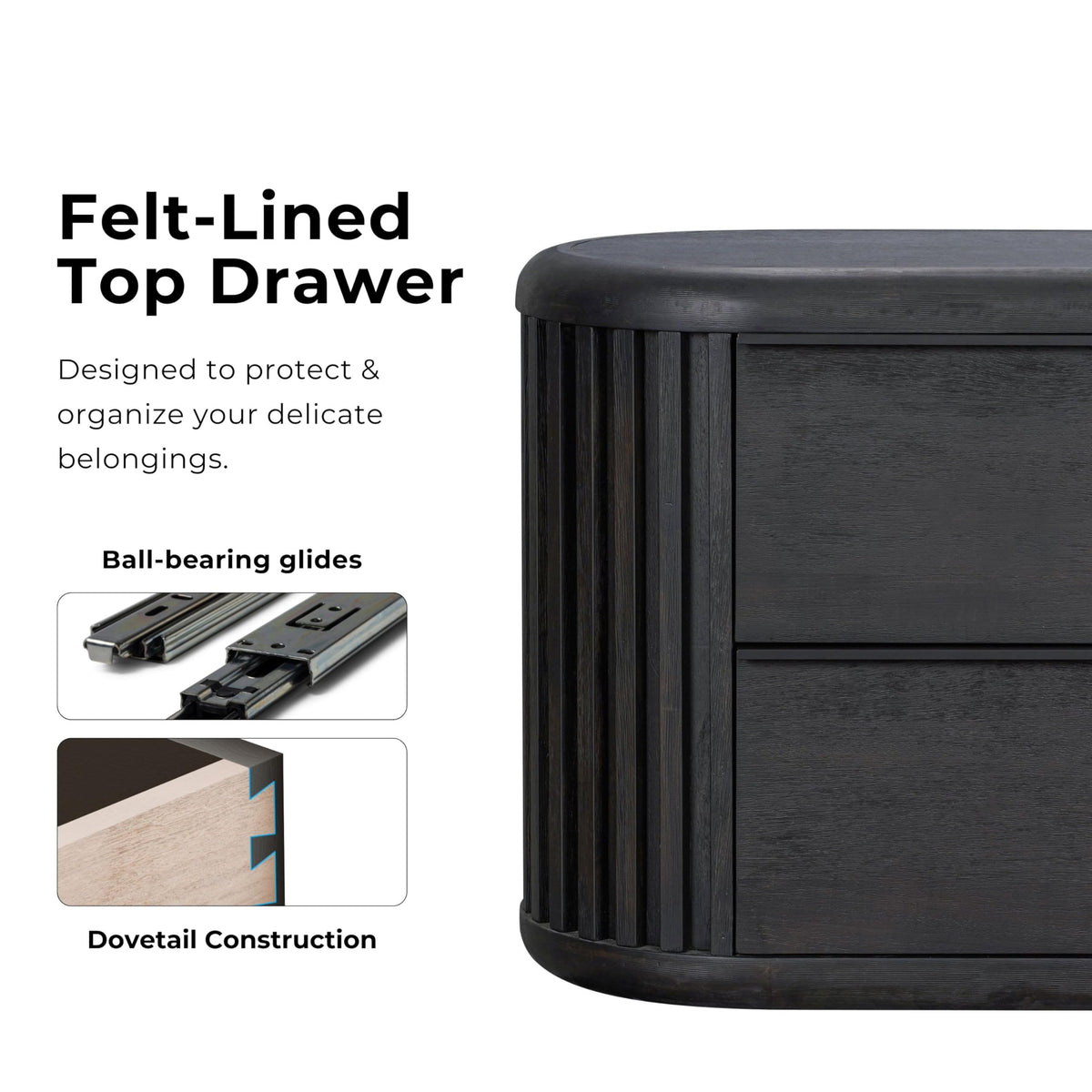Furniture of America Elizea Modern Contemporary Solid Wood 31-inch 2 Drawers Nightstand with USB Ports, Ball-Bearing Glides, No Assembly Required for Bedroom, Guest Room, Black