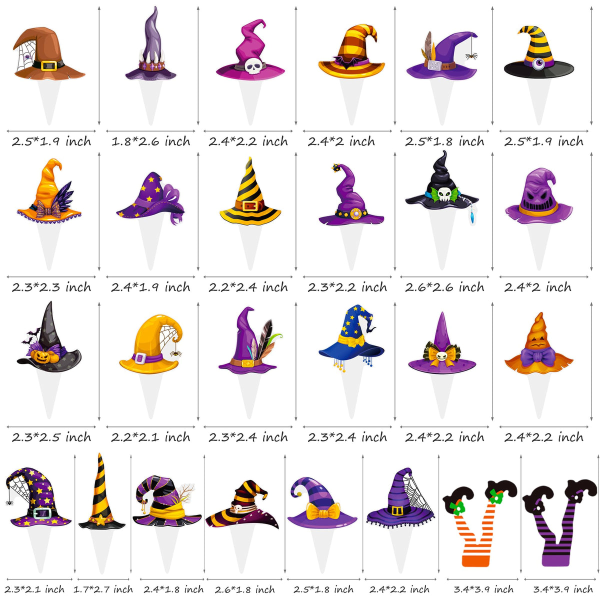 Halloween Party Decorations Witch Hat and Legs Cupcake Toppers 48PCS Witch Stocking Theme Cake Decorations Fantasy Hats Shoes Cupcake Picks for Magic Wizard Birthday Baby Shower Party Supplies