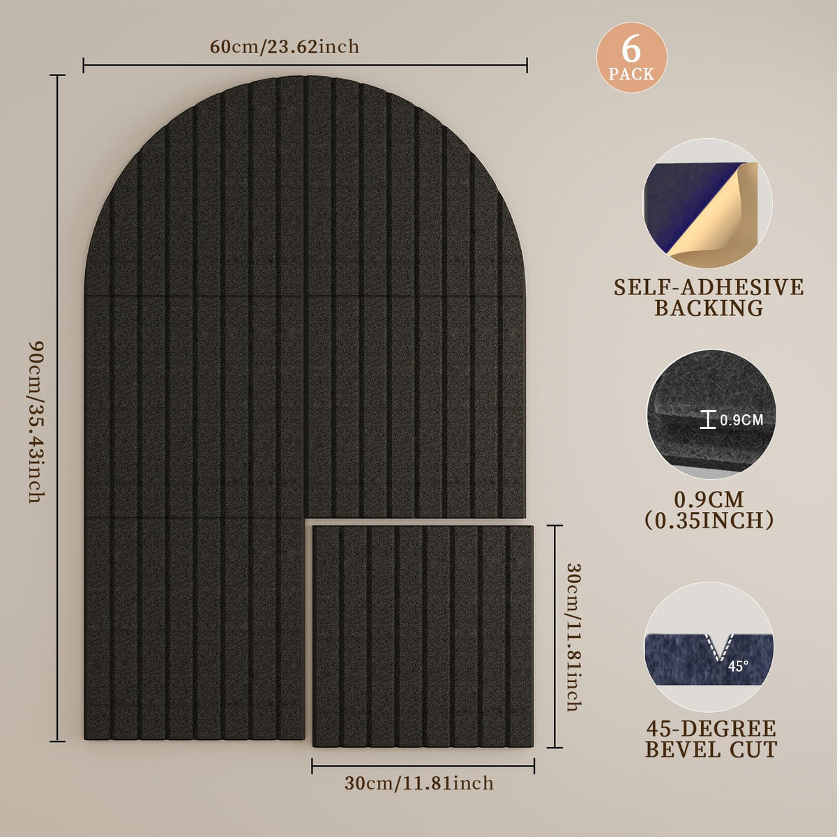 JBER Large Arched Felt Bulletin Board 36" x 24" - 6 Pack Felt Wall Tiles, Cork Board Alternative to Use in Office & Home Decor, Classroom Decor, Vision Board to Display Your Photos(Black)