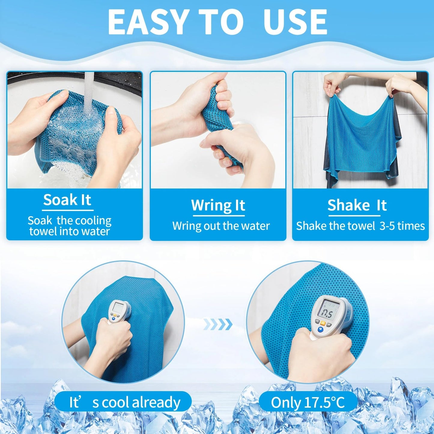Honoson 10 Pcs Cooling Towel Bulk - Neck & Face Cool Chilly Towels Microfiber Breathable Sport Sweat Rag for Gym, Yoga, Travel, Camping, Running, Outdoor (Blue)