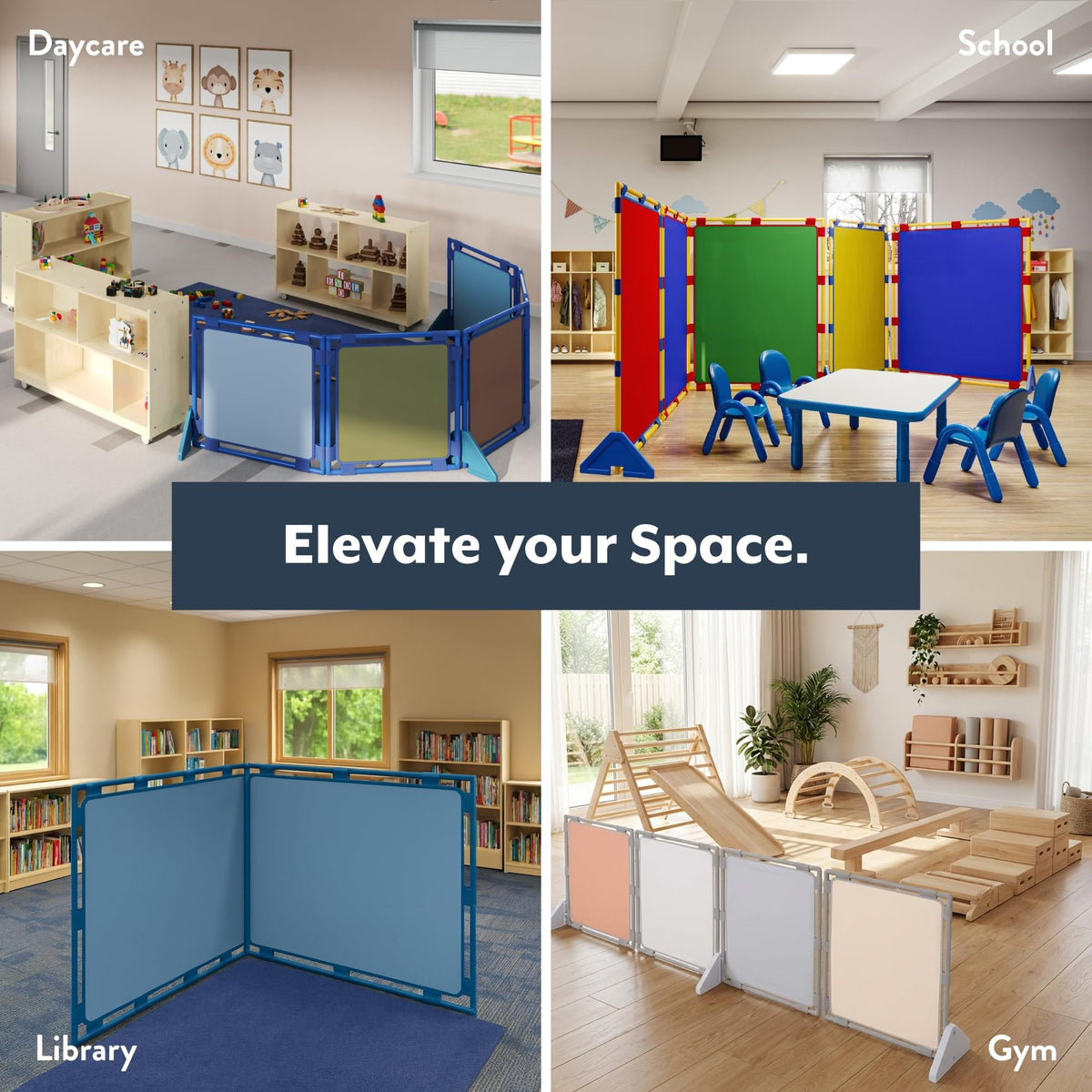 Children's Factory Rectangle PlayPanel Set - 8, Kids Room Divider Panel, Classroom Partition, Free-Standing Screen for Daycare or Preschool, Cantilever Feet Included, Woodland