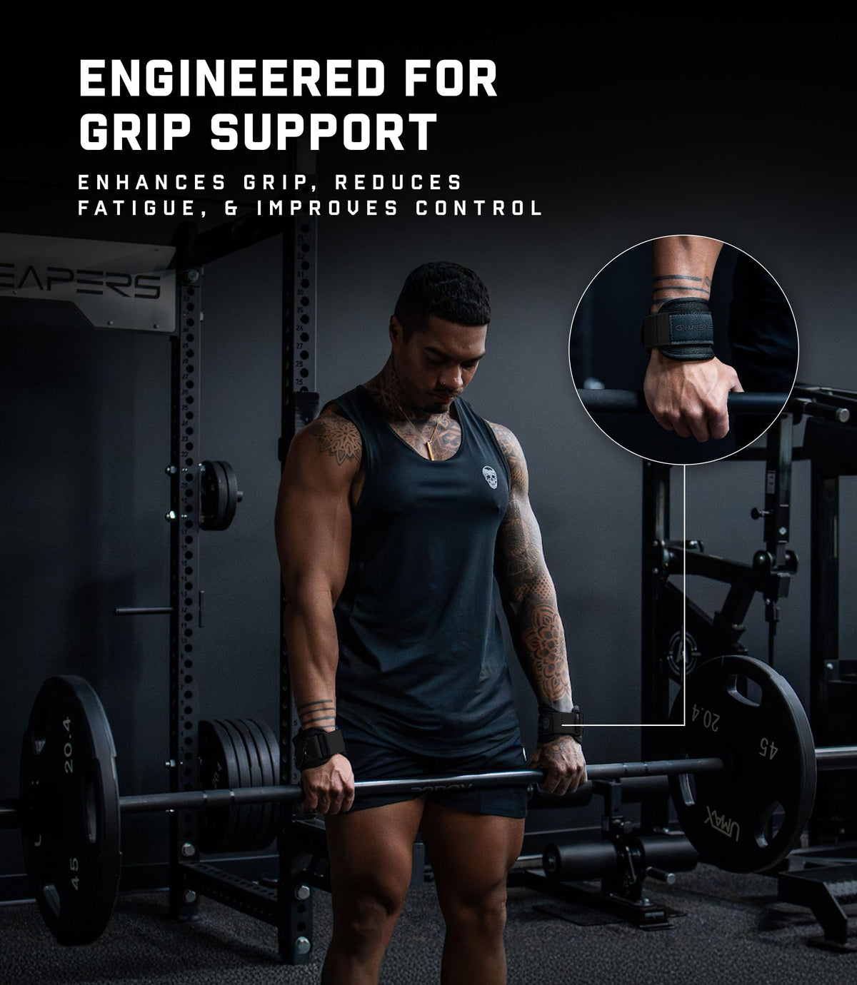 Gymreapers GripLink Lifting Straps, Black/Black
