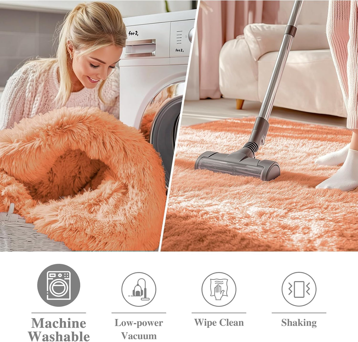 OLANLY Round Area Rug - Soft and Fluffy Muted Orange Shaggy Carpet, 4 ft Circle for Bedroom & Living Room Decor