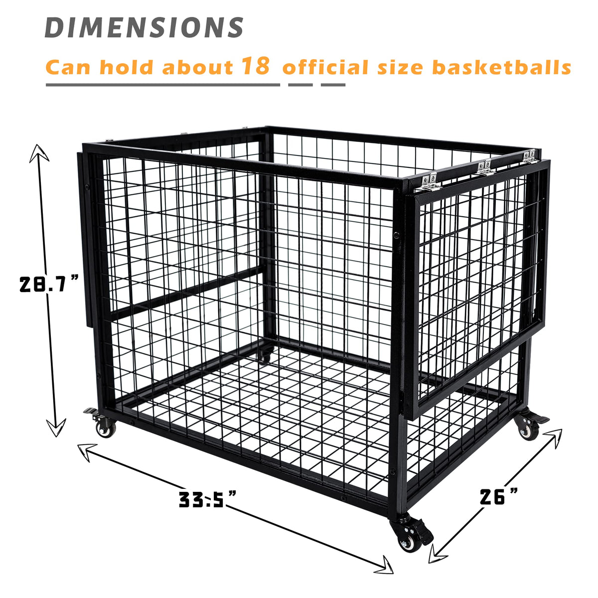 Ball Cart Garage Sports Equipment Organizer with Lockable Lid, Basketball Storage Bin for Indoor Outdoor, Rolling Exercise Ball Cart Holder for Gym, School, Club