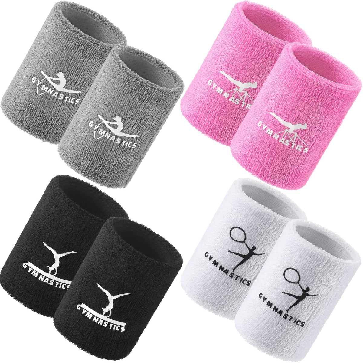 Blosssound 4 Pairs 3.9 Inch Gymnastics Sports Wristbands for Kids Wrist Sweatbands Polyester Cotton Wrist Bands Sweat Band for Gym (Pink, Gray, Black, White)