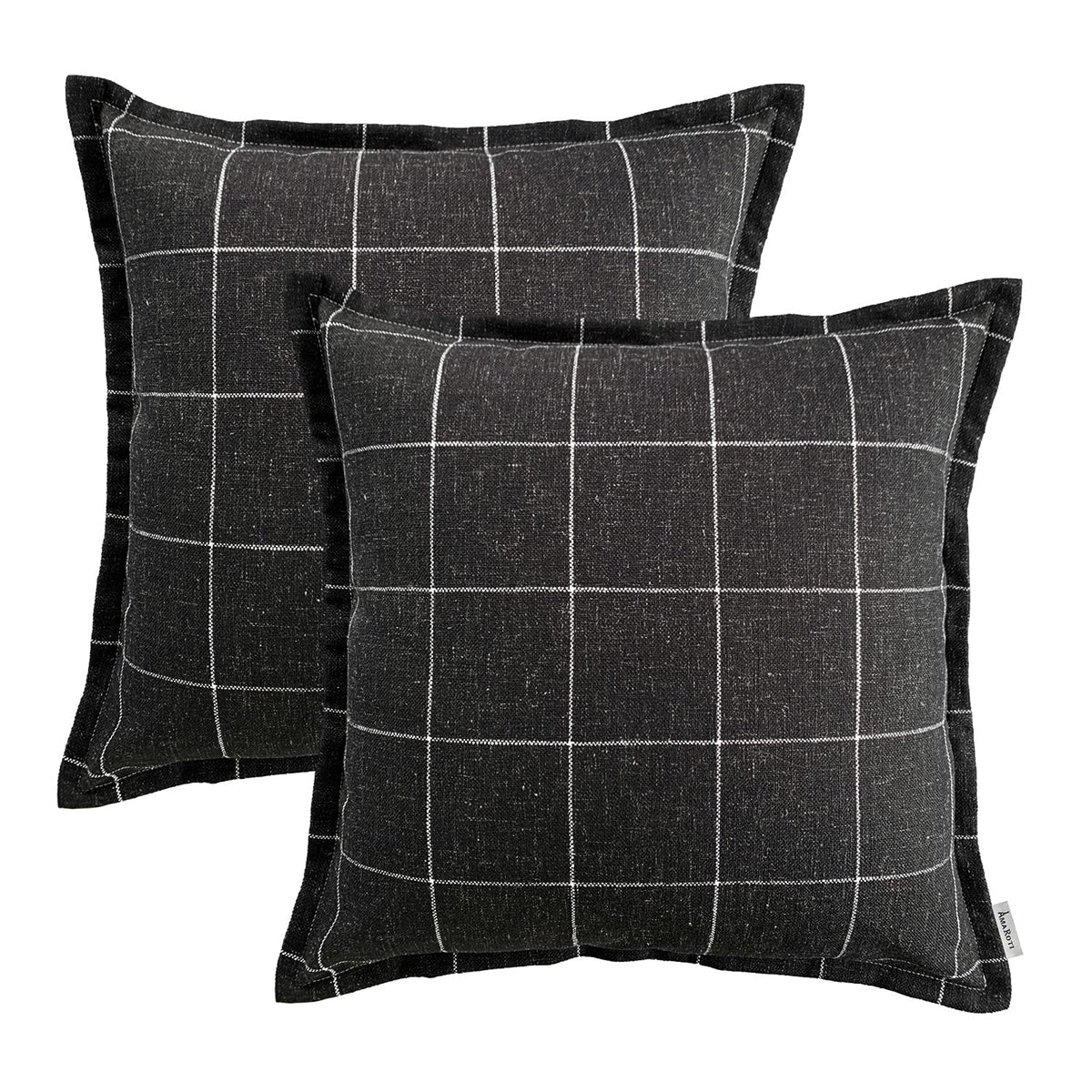AMAROTI Quality Plaid Pillow Bohemian Style, Back Hidden Zipper Design More Like an Envelope, Linen Pillowcase, Each Pack of 2 Pillowcase Pillows Hand-Pressed Craft Black