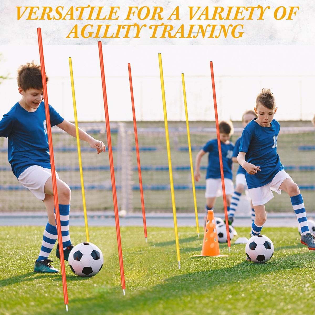 Silipull 4 Pcs Training Agility Poles 5ft Adjustable Poles Soccer Training Sticks Sports Speed and Agility Trainings Equipment for Football Sport Soccers Speed Trainings(Yellow, Orange)