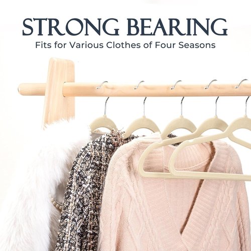 HOUSE DAY Beige Velvet Hangers - 60 Pack Non-Slip Heavy Duty Clothes Hangers | Slim Space-Saving Design with 360° Rotating Hook