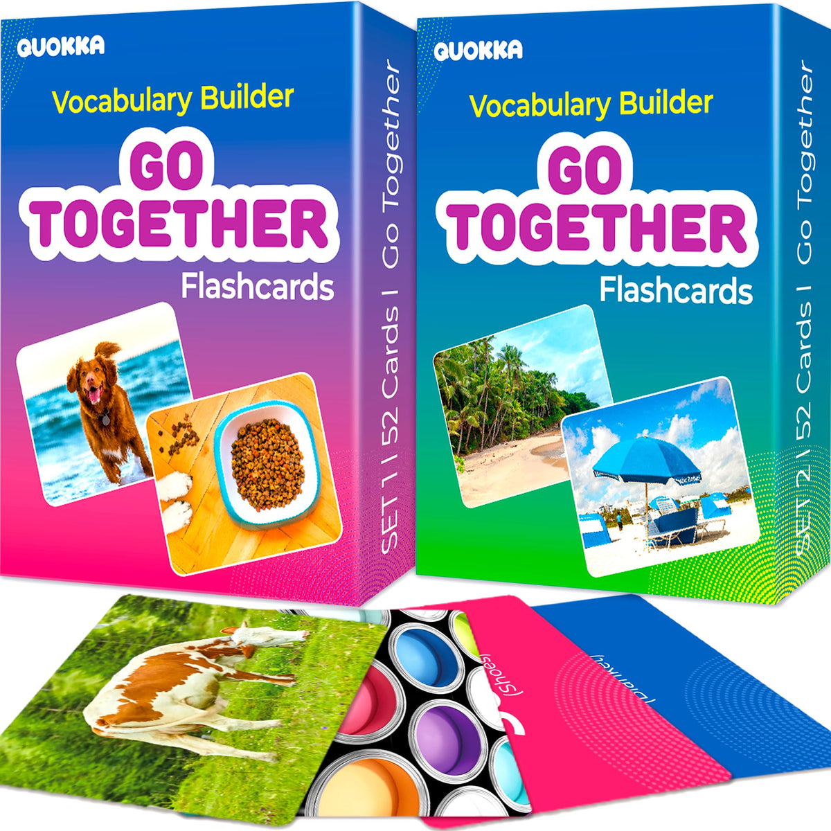 QUOKKA 104 Vocabulary Flash Cards Go Together with Realistic Images for Pre-K and Kindergarten - Perfect for Teachers, Parents, and Speech Development Activities- Vocabulary Builder for Kids Adults