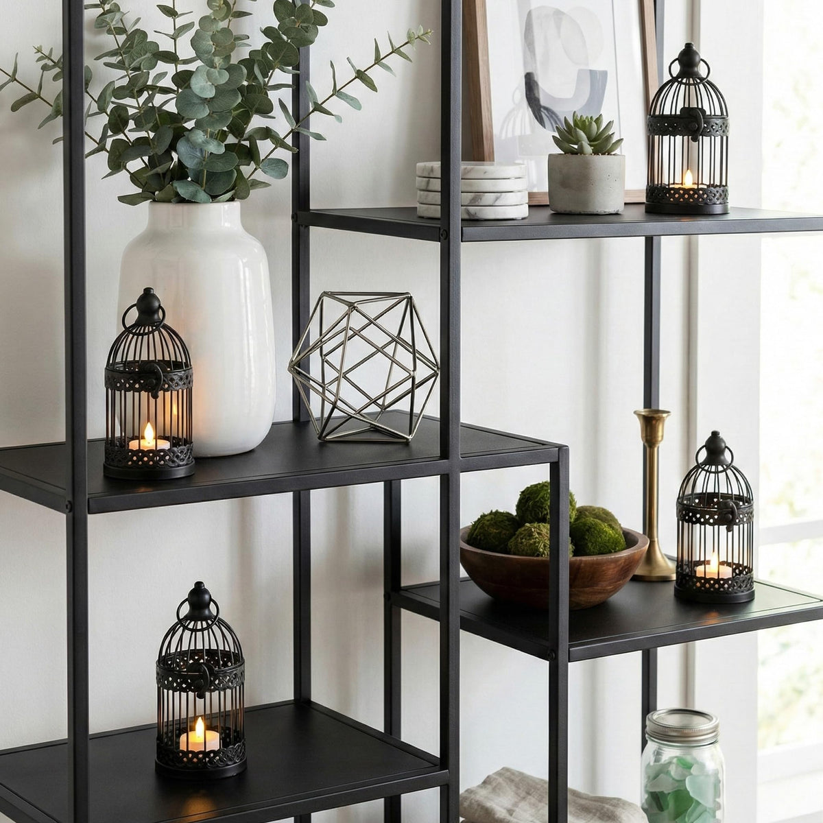 Vela Lanterns Bird Cage Decorative Candle Holders, Black, Small, 4-Pack